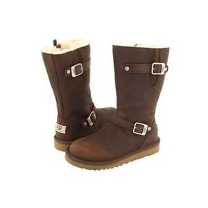 Vintage UGG Australia WORN TWICE woman’s Sutter boots brown leather gold buckle